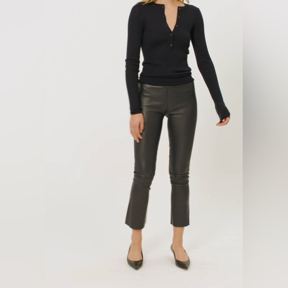 SPRWMN Grace Leather Crop Flare Black Leggings Size XS